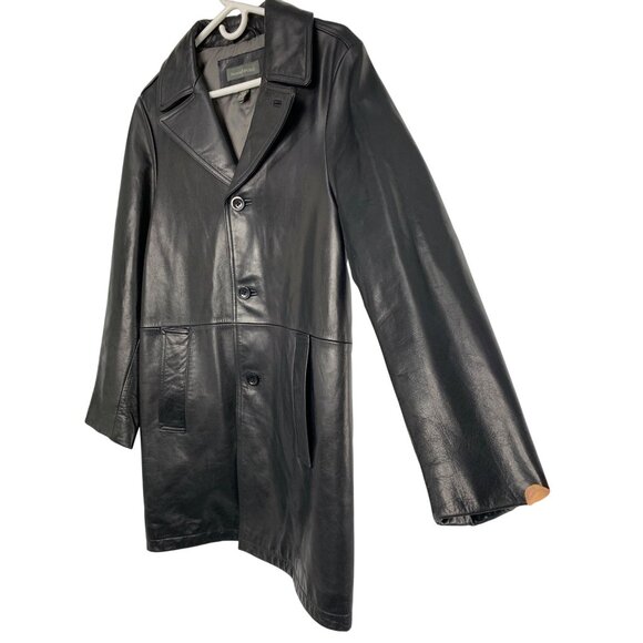 Vintage Y2K Banana Republic Black Leather Coat Mens Size S